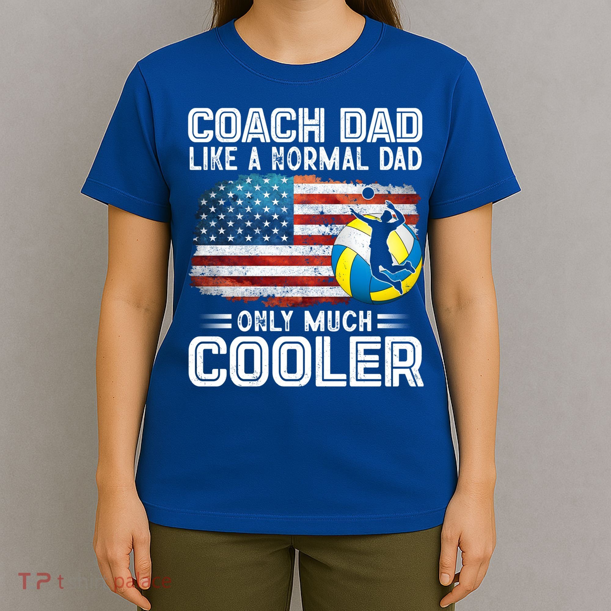 Volleyball Coach Dad Volleyball Players American Flag Gift T-Shirt