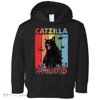 Vintage Catzilla Funny Kitten And Cat Lover Toddler Hoodie