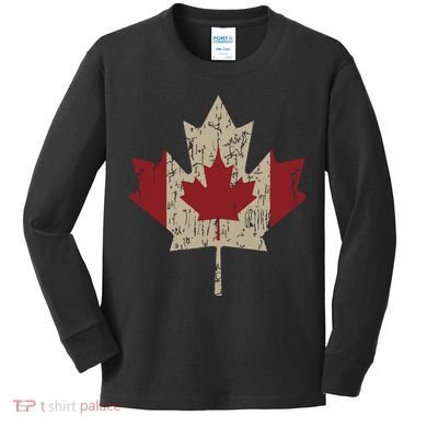 Vintage Canada Flag Shirts Maple Leaf Canadian Pride Kids Long Sleeve Shirt