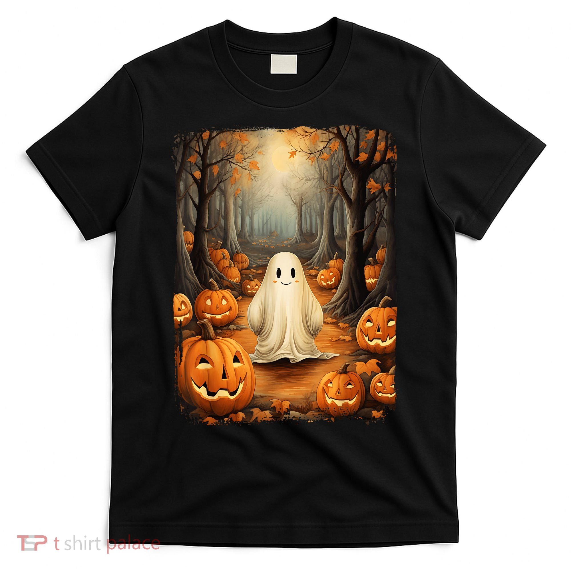 Vintage Cute Ghost Pumpkin Autumn Halloween Gothic Painting T-Shirt