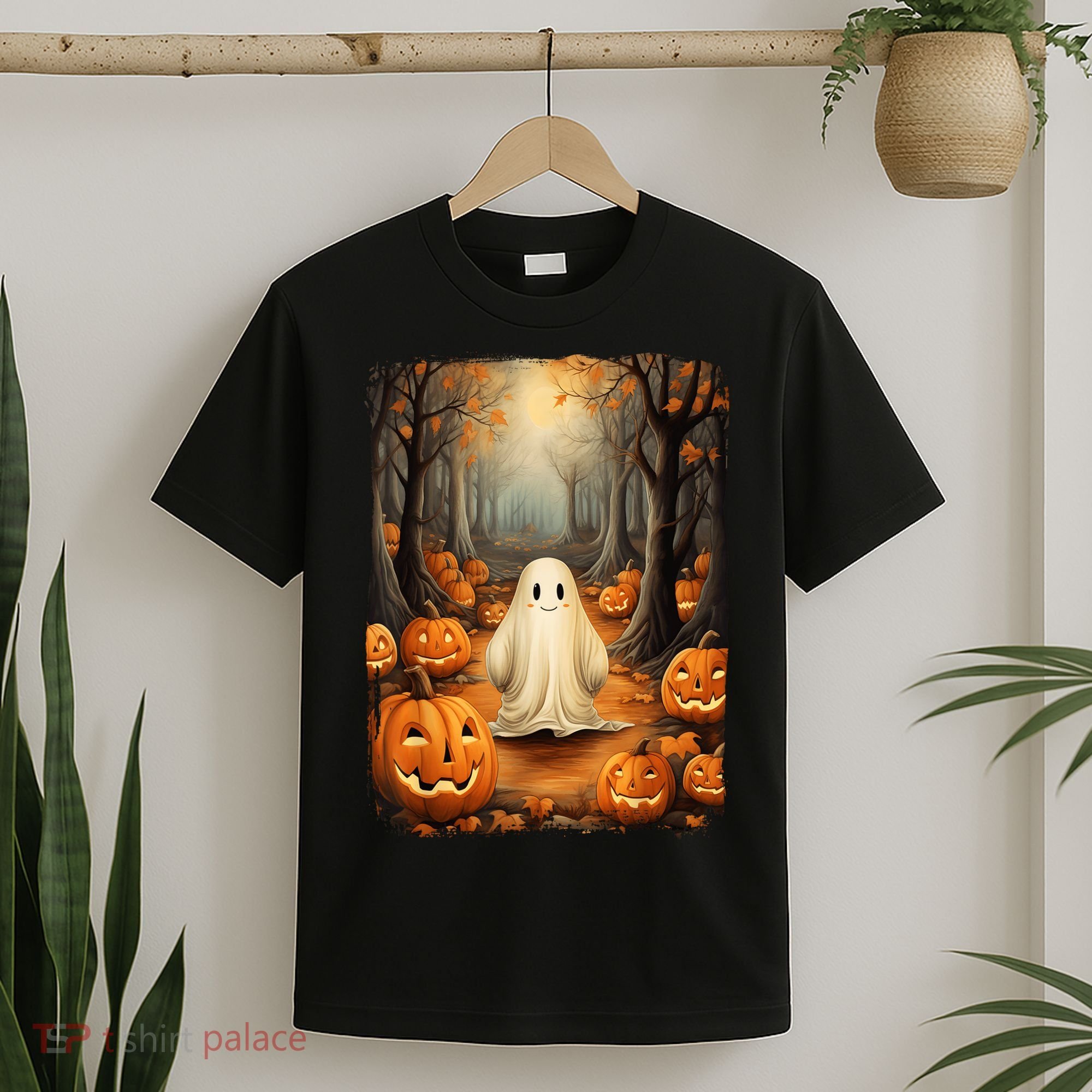 Vintage Cute Ghost Pumpkin Autumn Halloween Gothic Painting T-Shirt