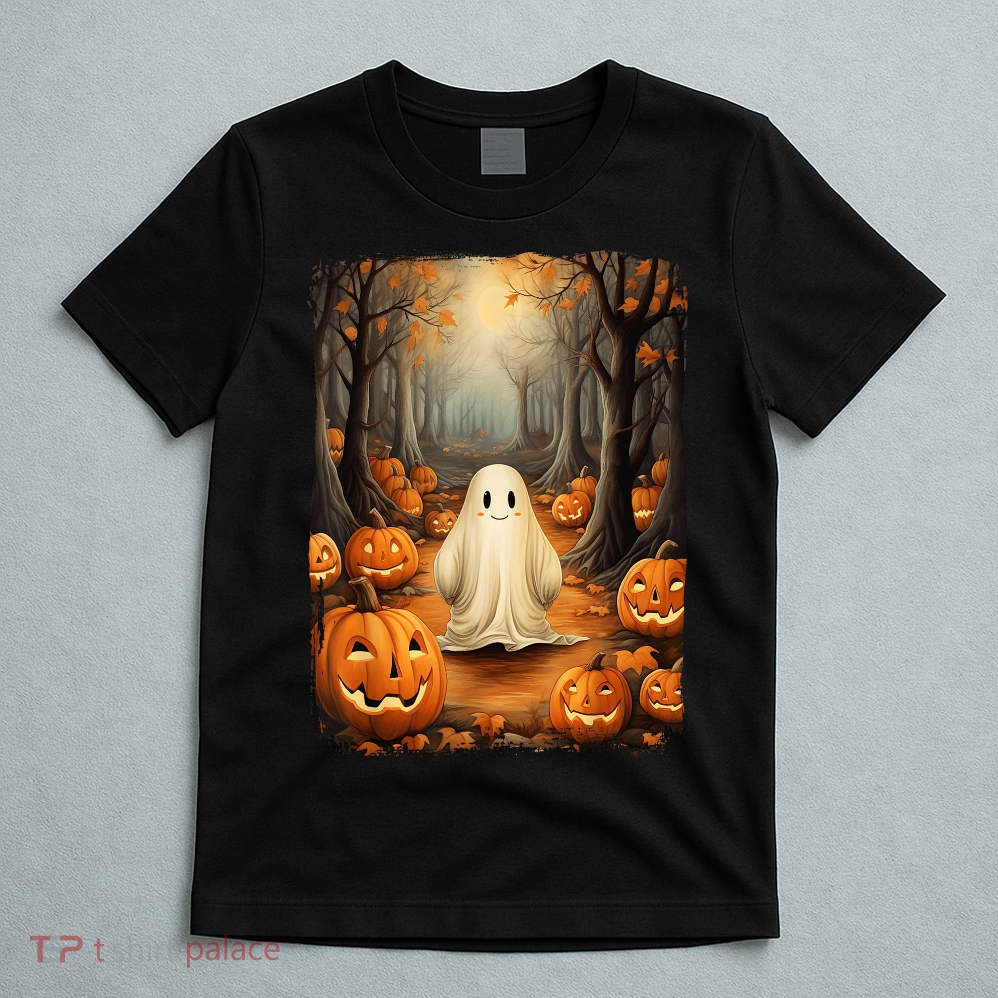 Vintage Cute Ghost Pumpkin Autumn Halloween Gothic Painting T-Shirt