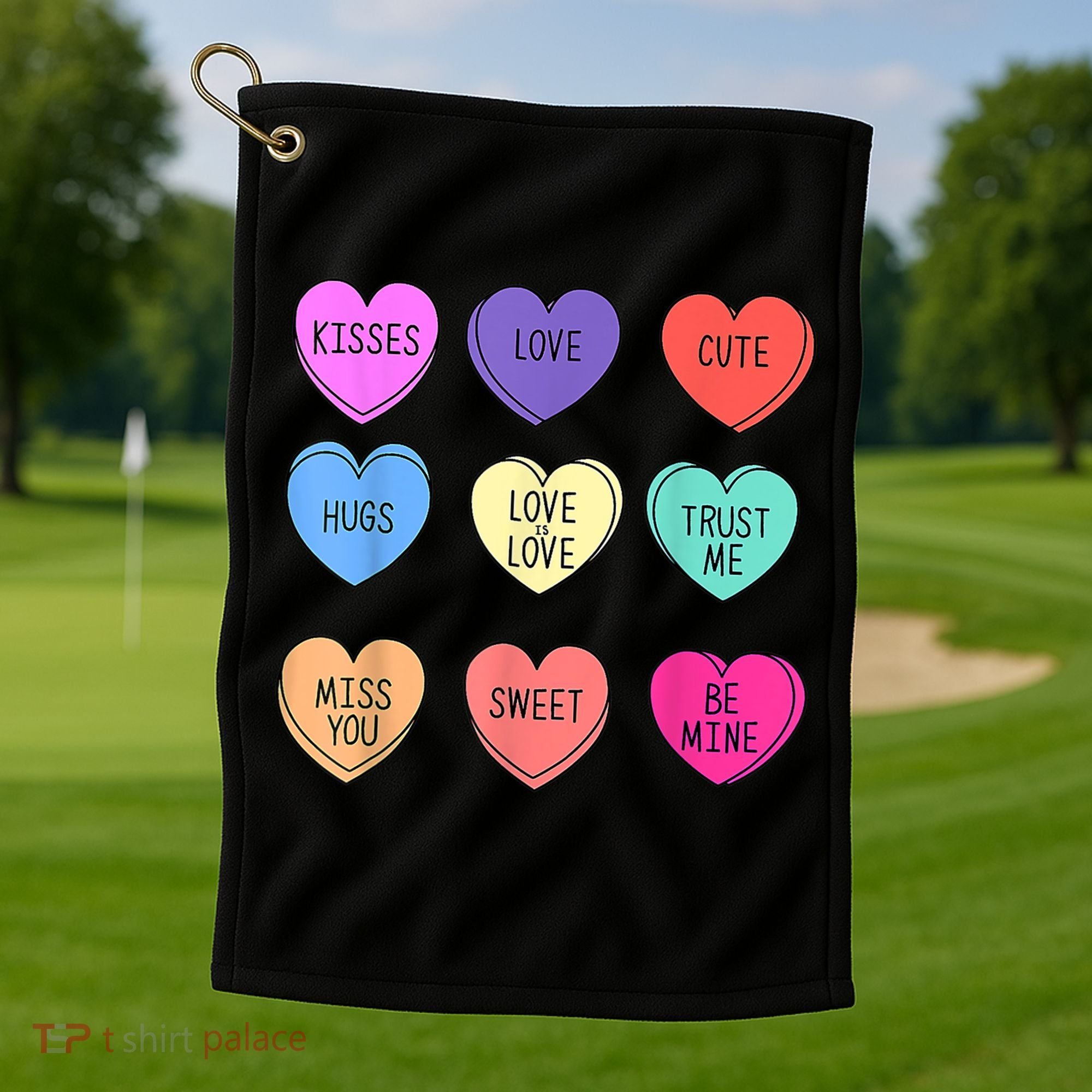 Valentine Conversation Hearts Candy Happy Valentines Day Golf Towel
