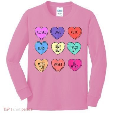 Valentine Conversation Hearts Candy Happy Valentines Day Kids Long Sleeve Shirt