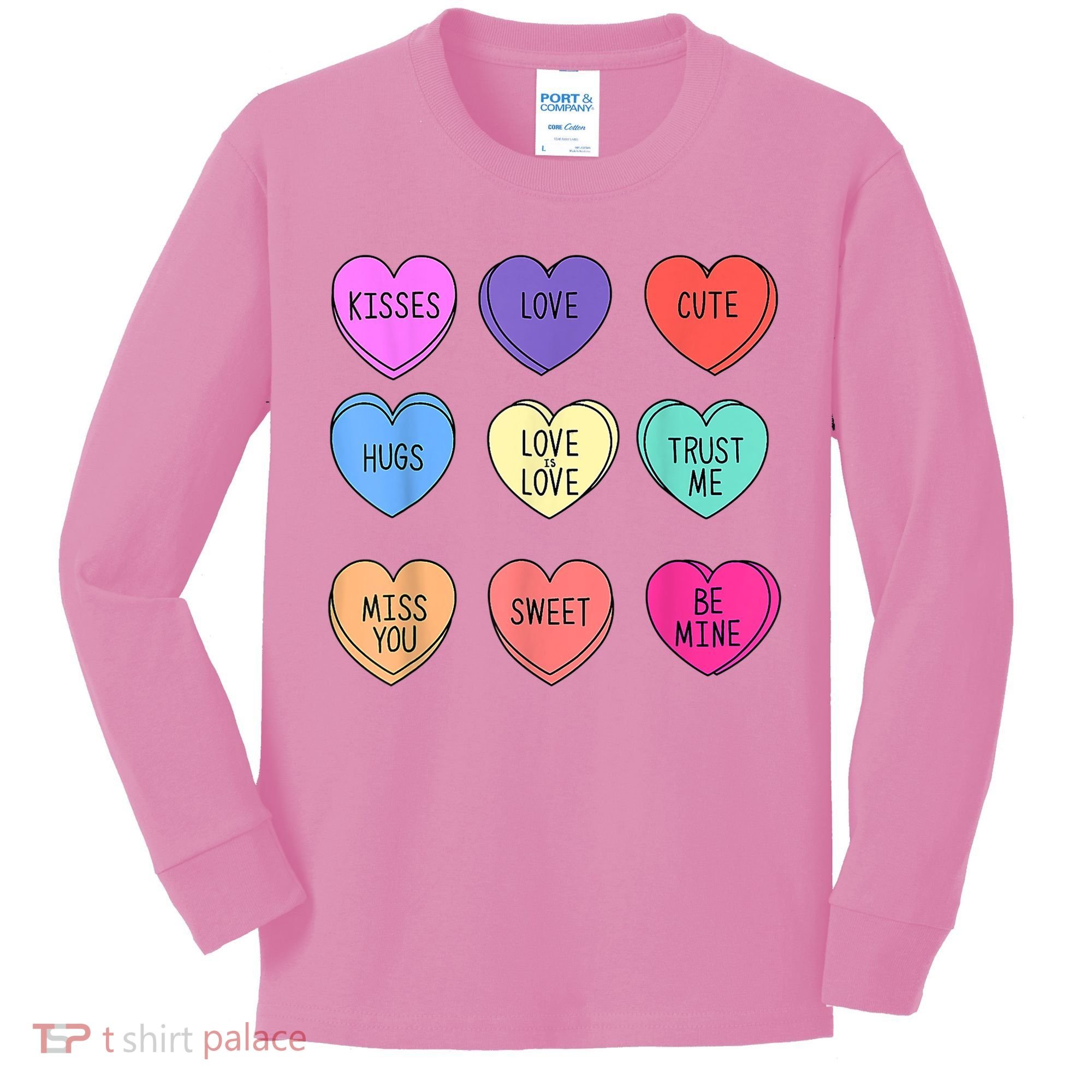 Valentine Conversation Hearts Candy Happy Valentines Day Kids Long Sleeve Shirt