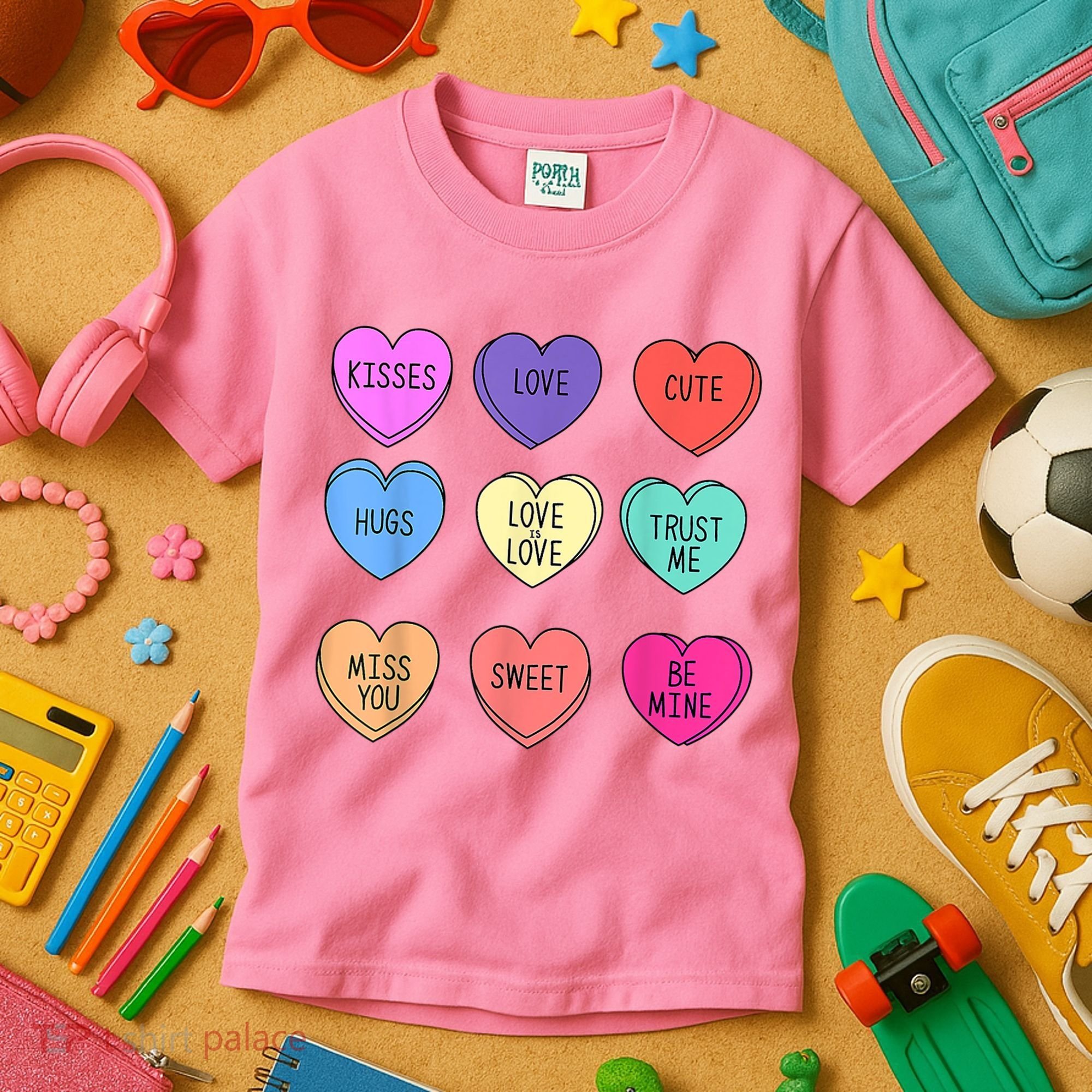 Valentine Conversation Hearts Candy Happy Valentines Day Kids T-Shirt