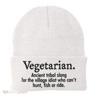 Vegetarian Cant Hunt Fish Funny Beanie thumb 0