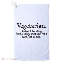 Vegetarian Cant Hunt Fish Funny Golf Towel thumb 0