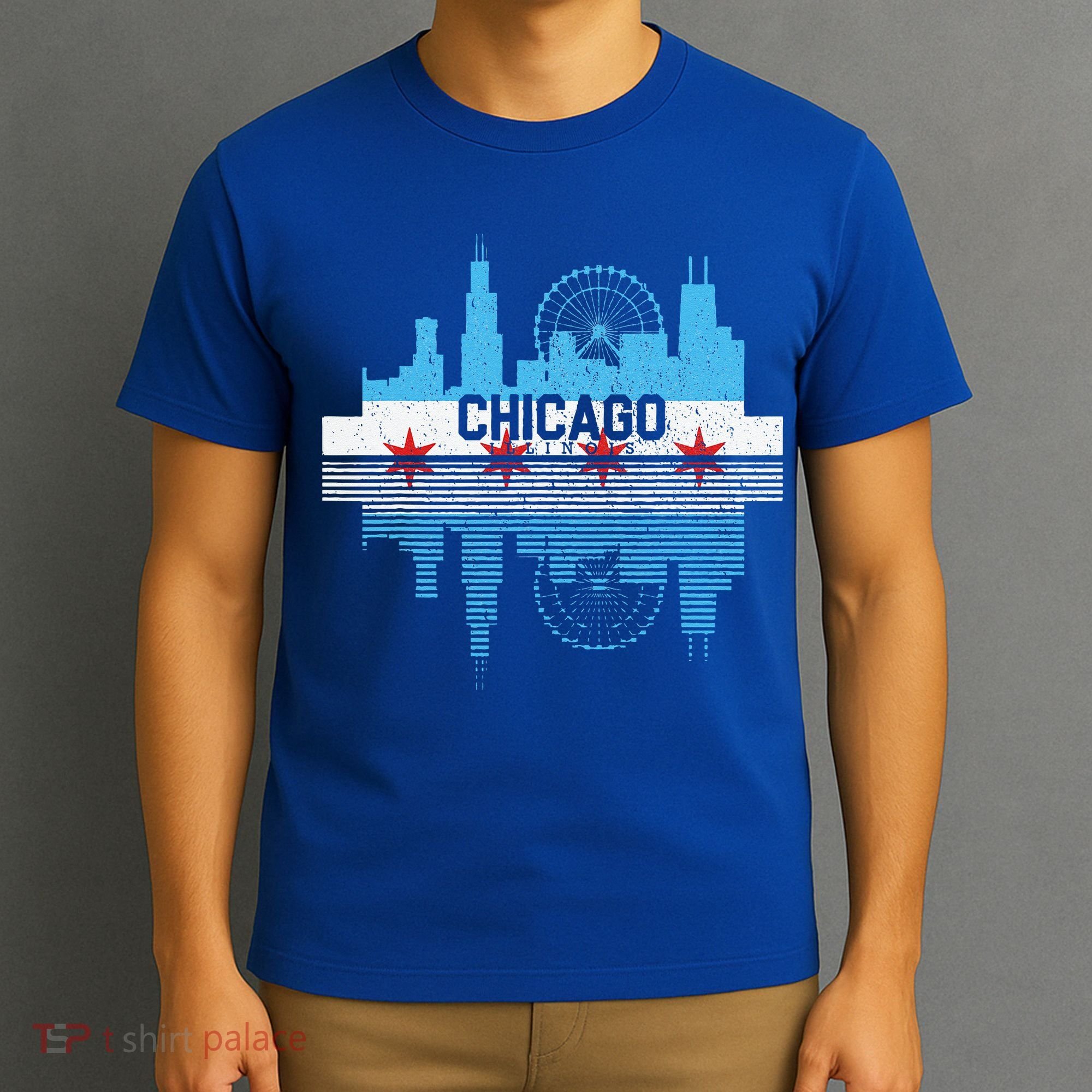 Vintage Chicago Illinois Flag Tees Skyline T-Shirt