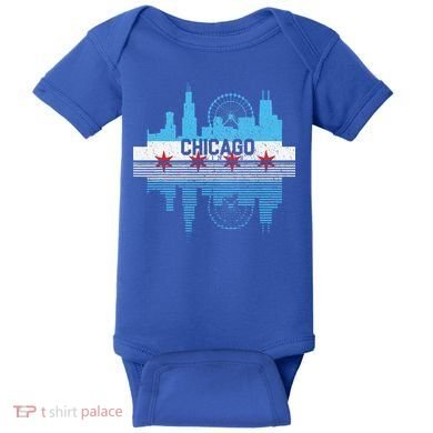 Vintage Chicago Illinois Flag Tees Skyline Baby Bodysuit