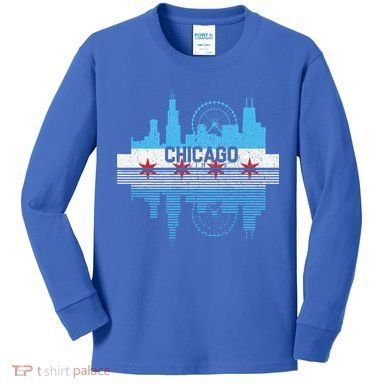 Vintage Chicago Illinois Flag Tees Skyline Kids Long Sleeve Shirt