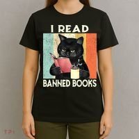 Vintage Cat I Read Banned Books Funny T-Shirt thumb 4