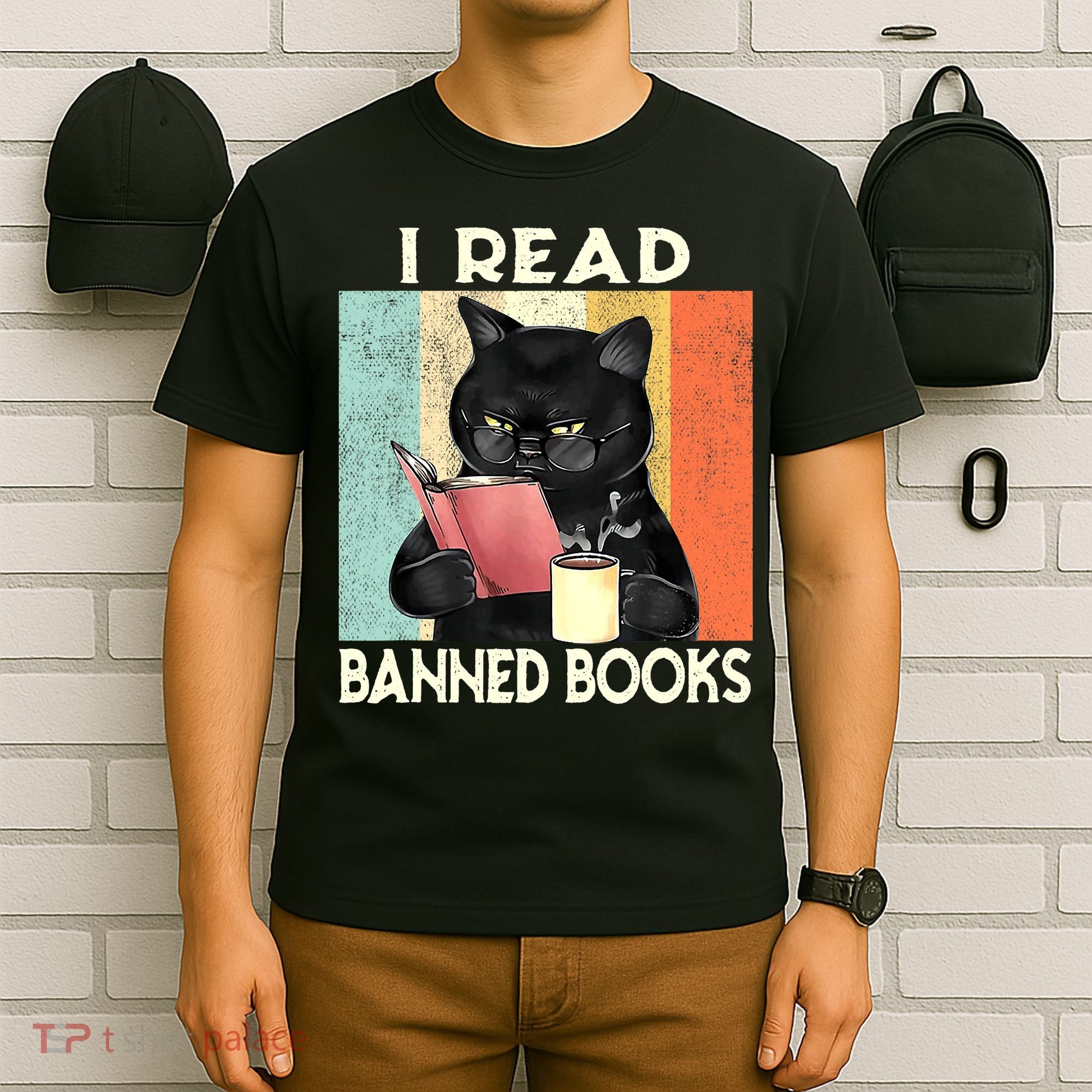 Vintage Cat I Read Banned Books Funny T-Shirt