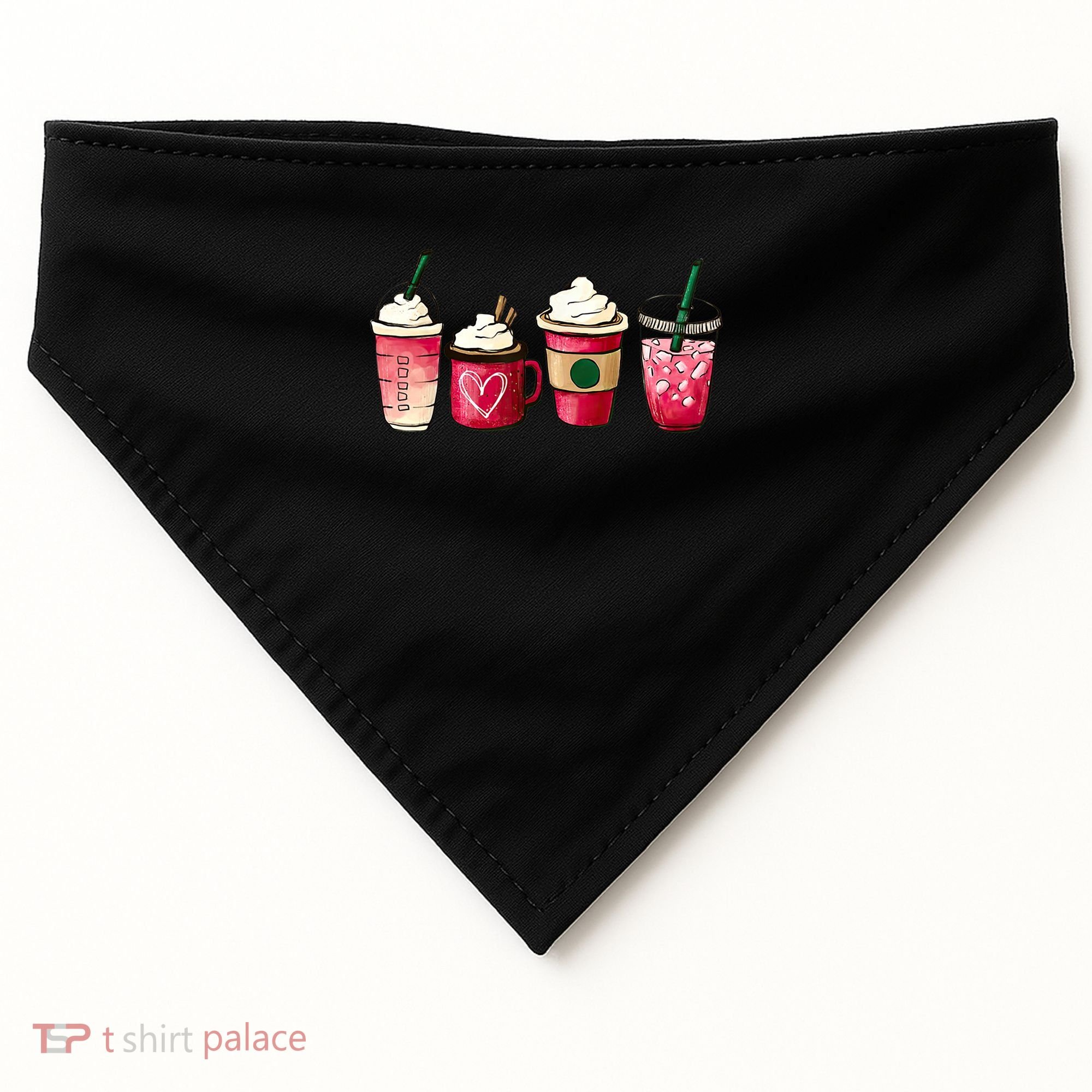 Valentine Coffee Lover Heart Latte Iced Coffee Valentine Day USA-Made Doggie Bandana