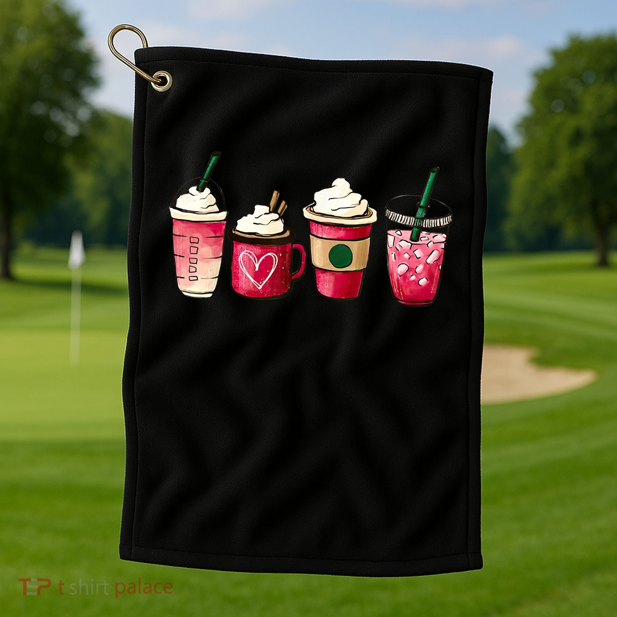 Valentine Coffee Lover Heart Latte Iced Coffee Valentine Day Golf Towel