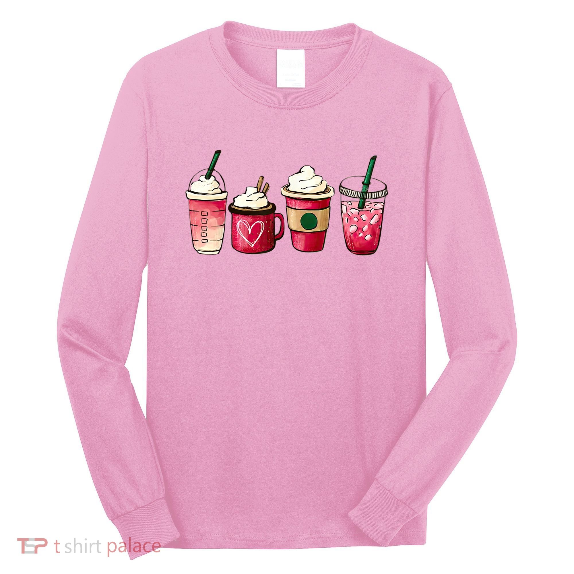 Valentine Coffee Lover Heart Latte Iced Coffee Valentine Day Long Sleeve Shirt