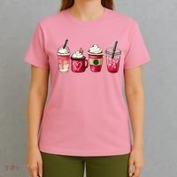 Valentine Coffee Lover Heart Latte Iced Coffee Valentine Day T-Shirt thumb 4