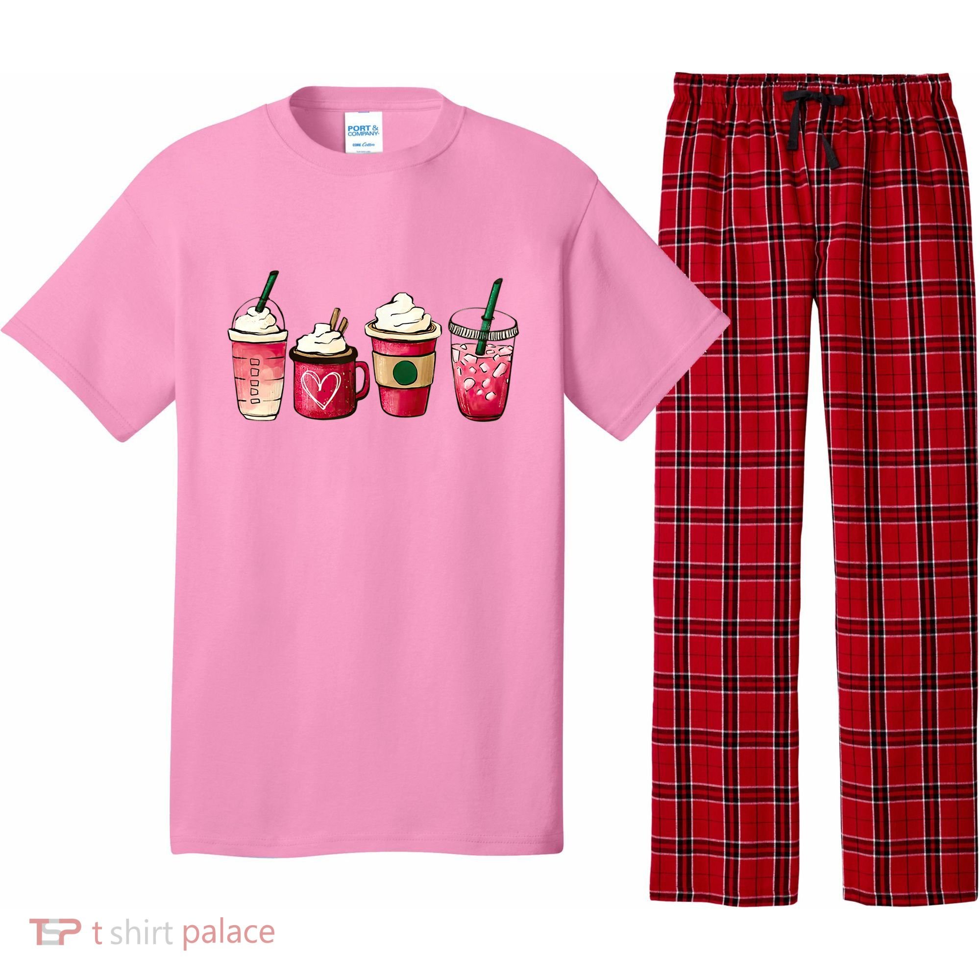 Valentine Coffee Lover Heart Latte Iced Coffee Valentine Day Pajama Set