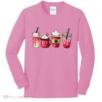 Valentine Coffee Lover Heart Latte Iced Coffee Valentine Day Kids Long Sleeve Shirt thumb 0
