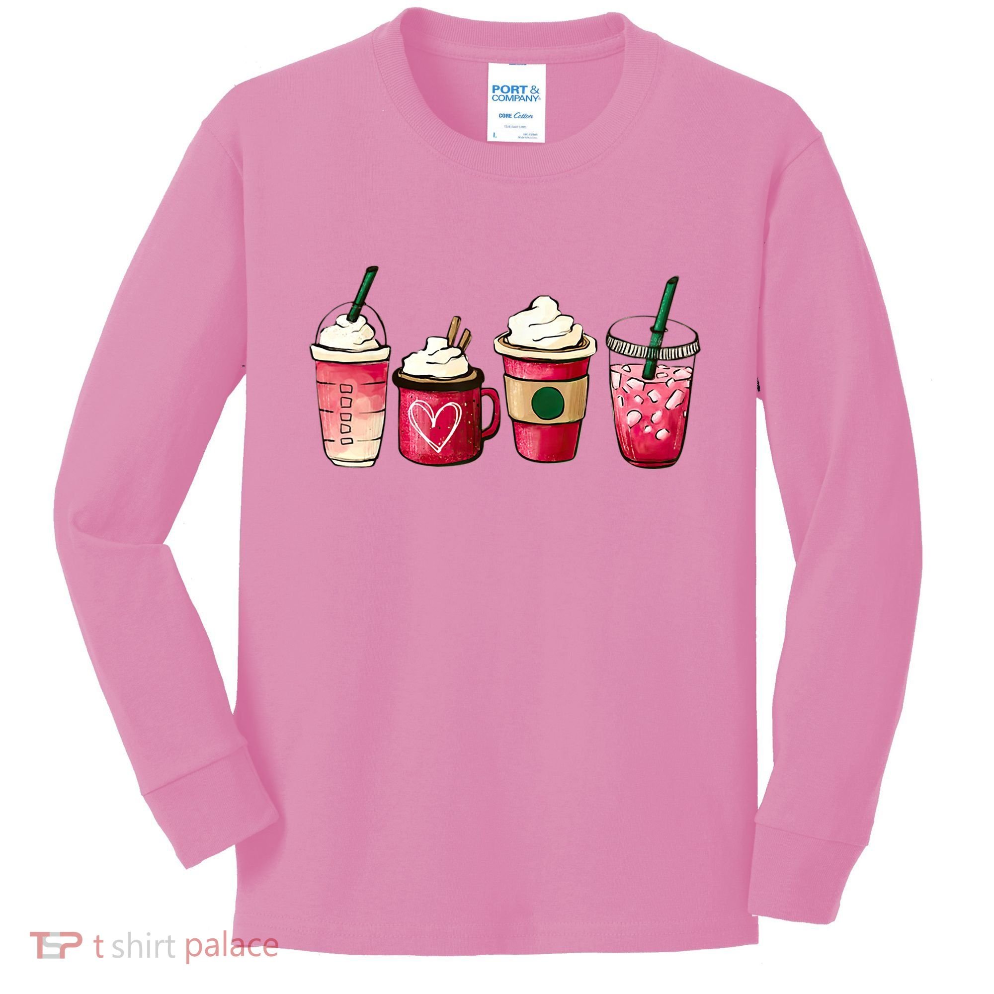 Valentine Coffee Lover Heart Latte Iced Coffee Valentine Day Kids Long Sleeve Shirt