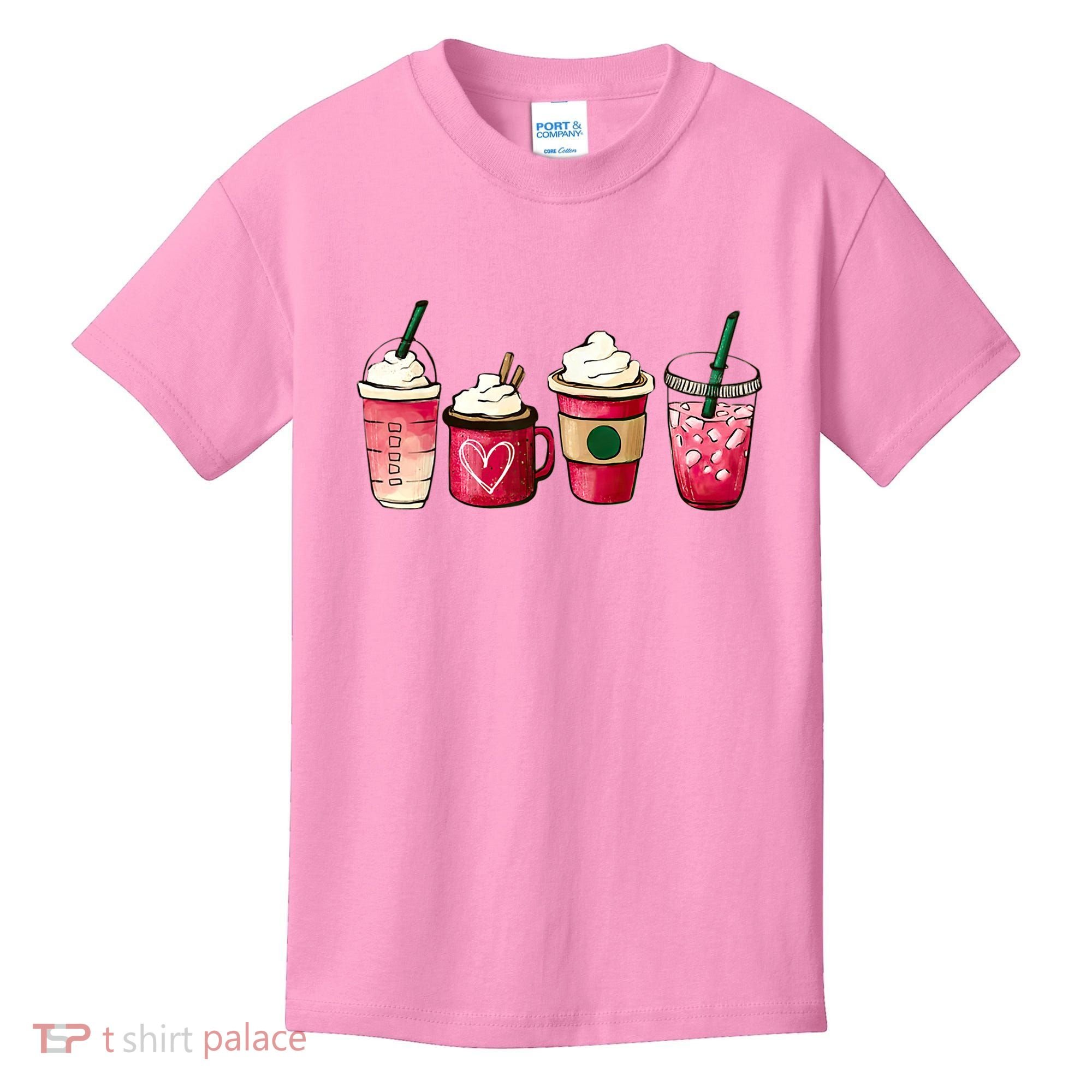 Valentine Coffee Lover Heart Latte Iced Coffee Valentine Day Kids T-Shirt