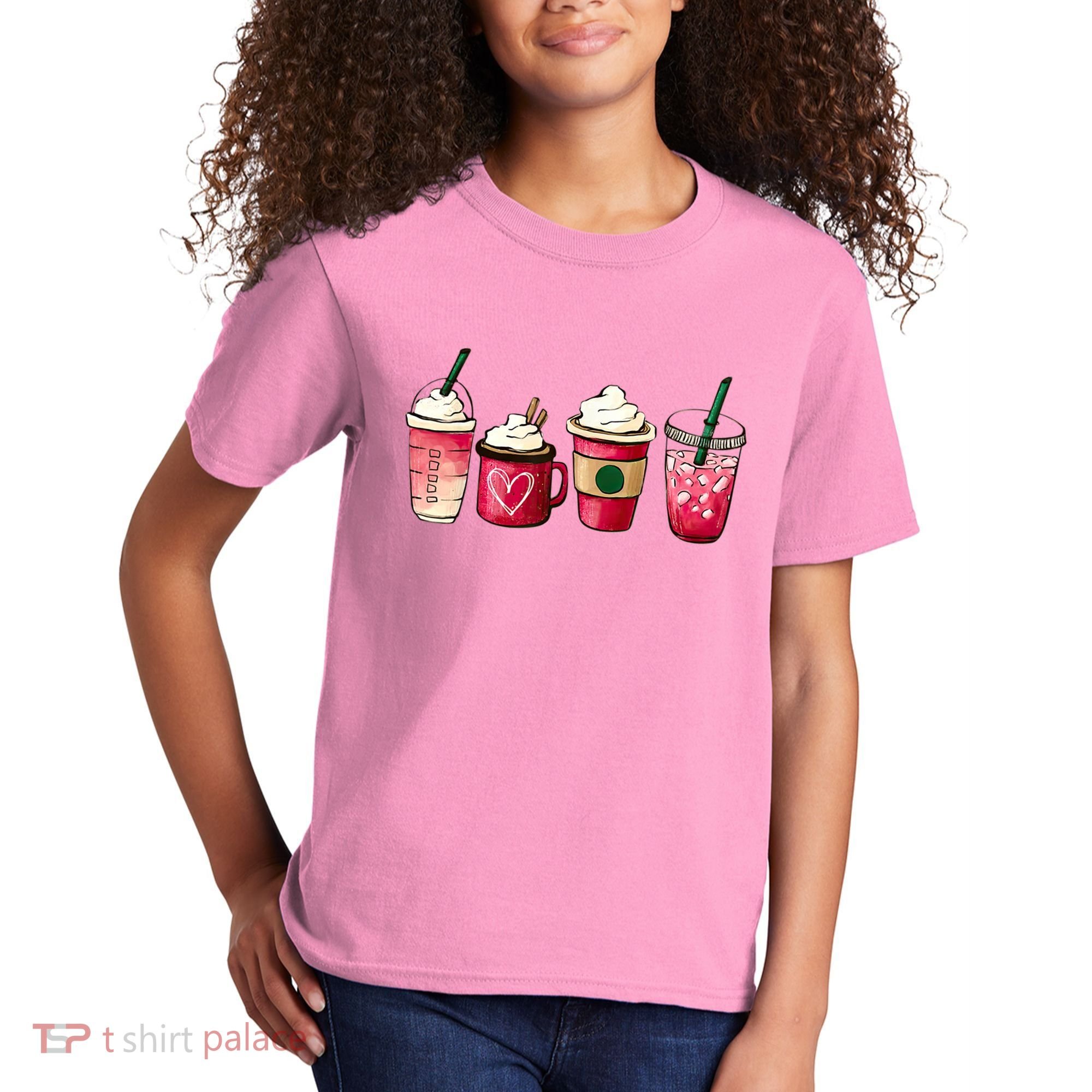 Valentine Coffee Lover Heart Latte Iced Coffee Valentine Day Kids T-Shirt