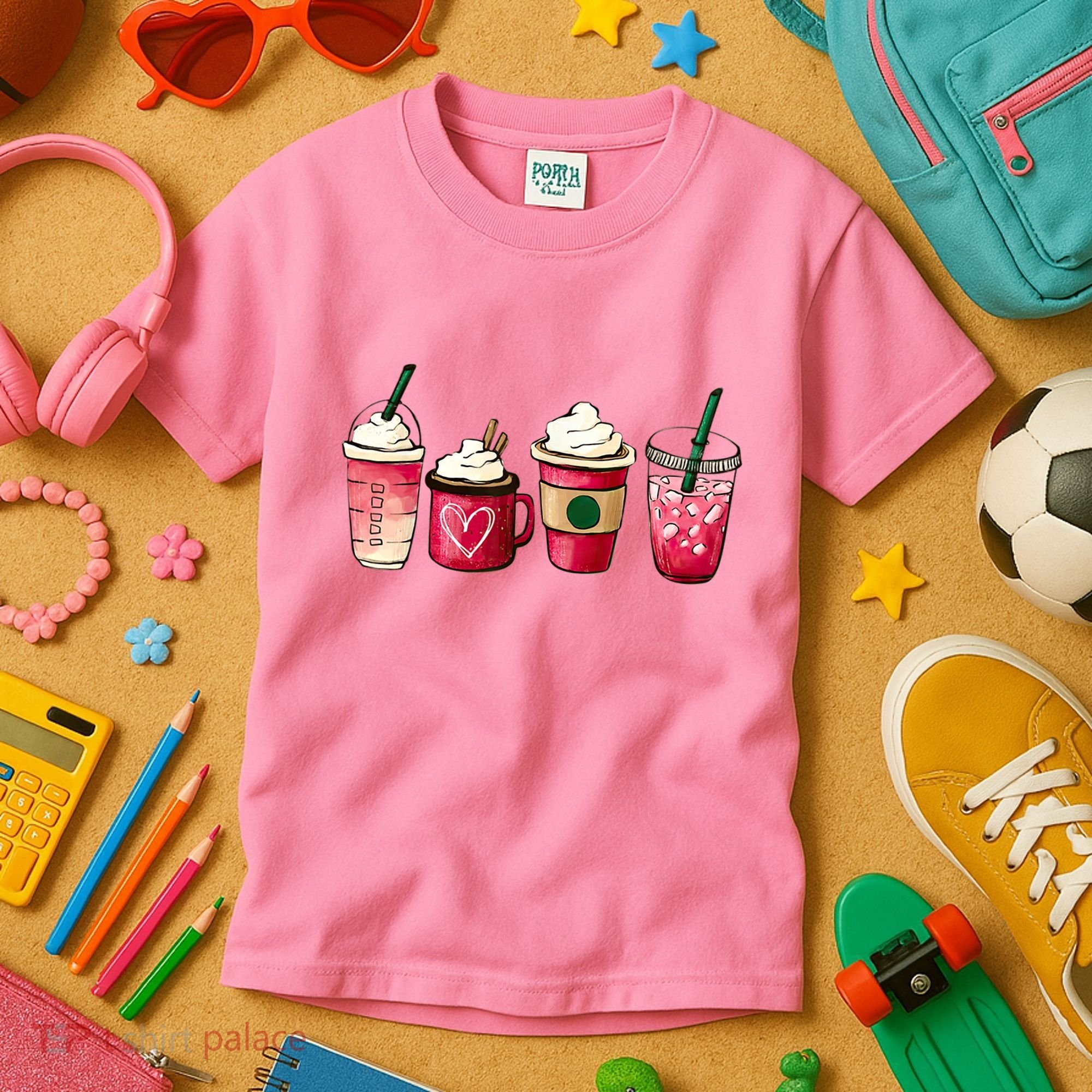 Valentine Coffee Lover Heart Latte Iced Coffee Valentine Day Kids T-Shirt