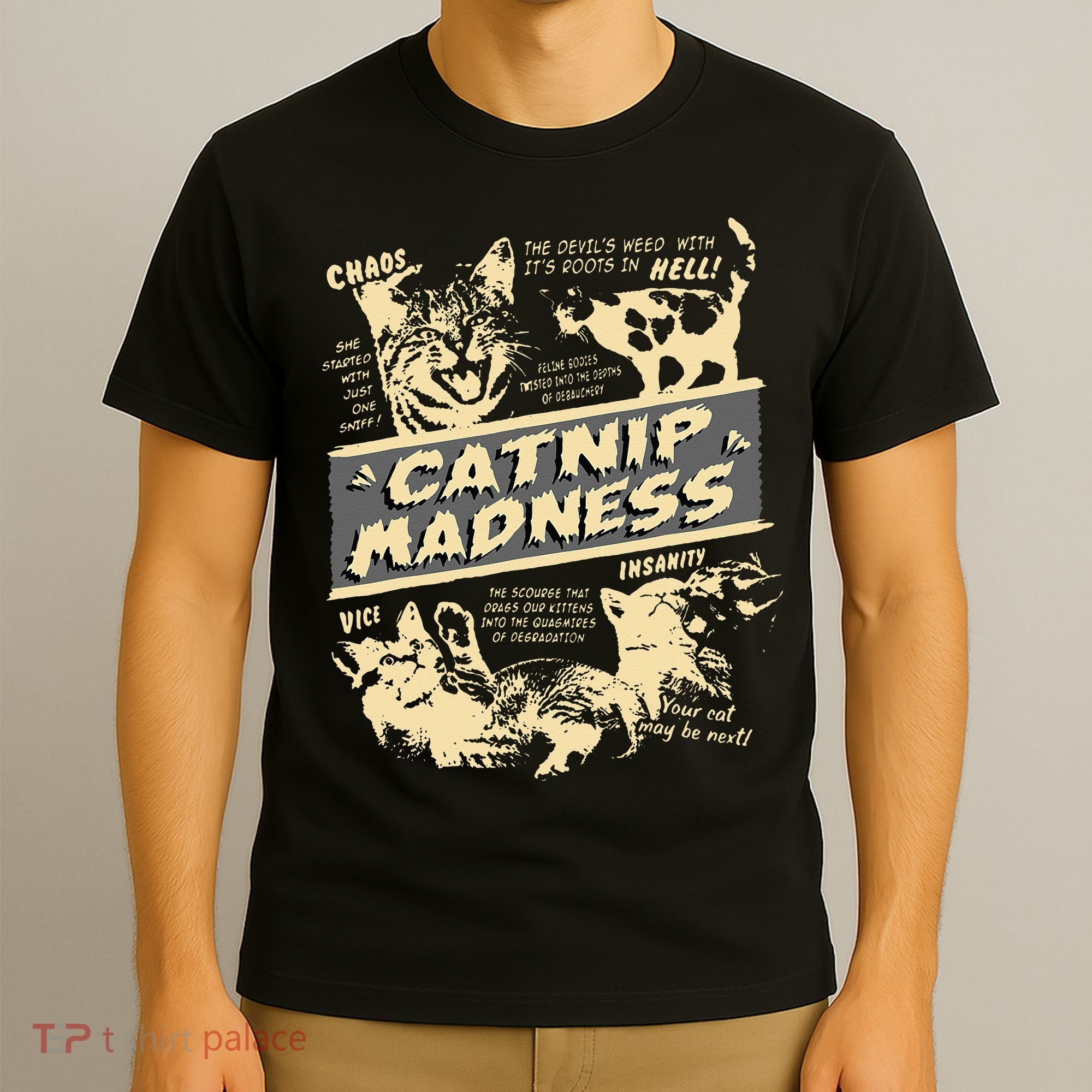 Vintage Catnip Madness Cute Kitten Funny Cat Men Women T-Shirt