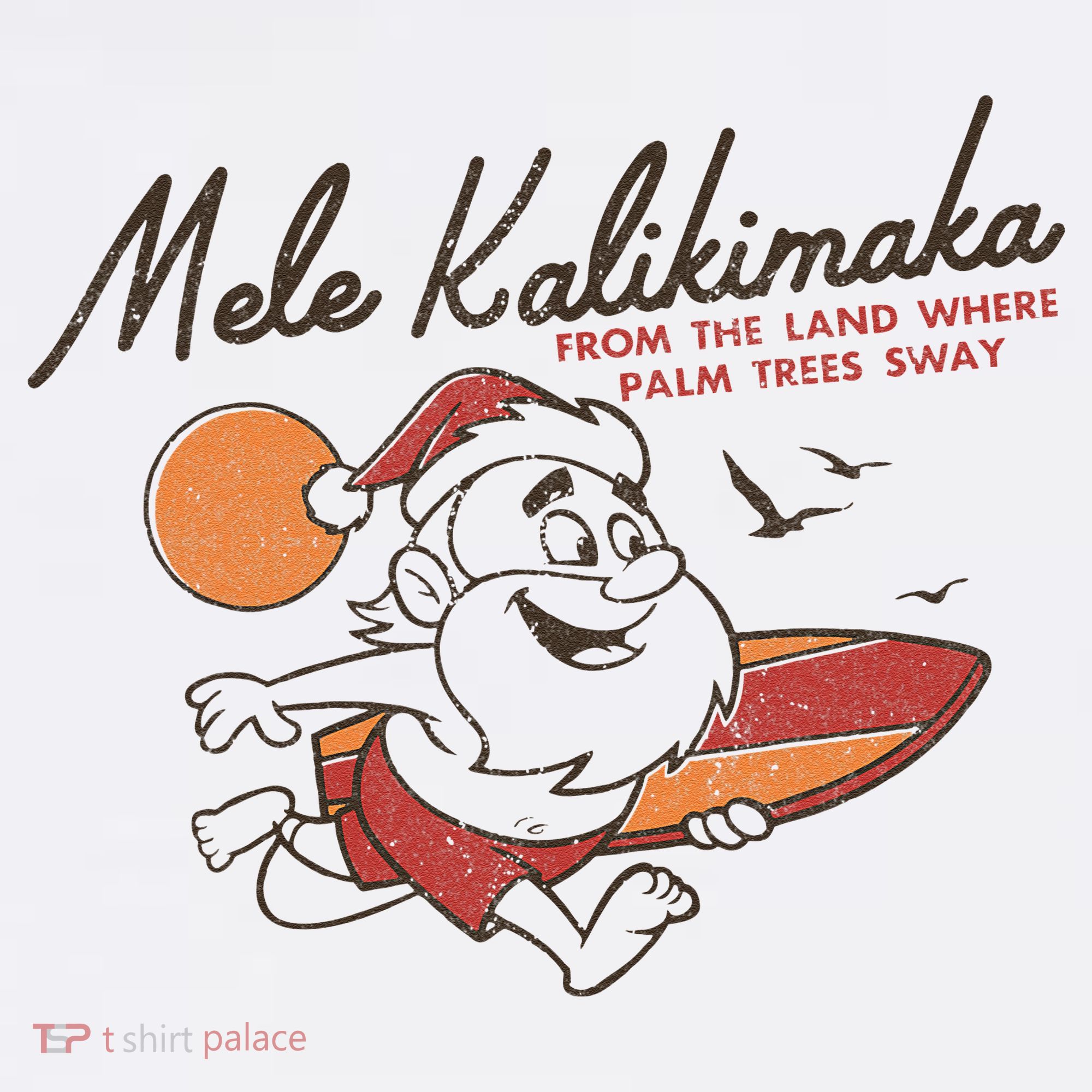 Vintage Cute Mele Kalikimaka Christmas Santa Surfing Costume T-Shirt
