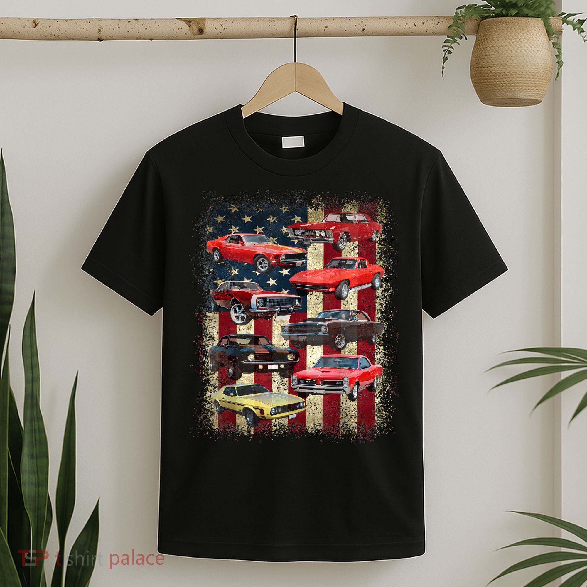 Vintage Classic Muscle Car Retro American Flag Patriotic T-Shirt