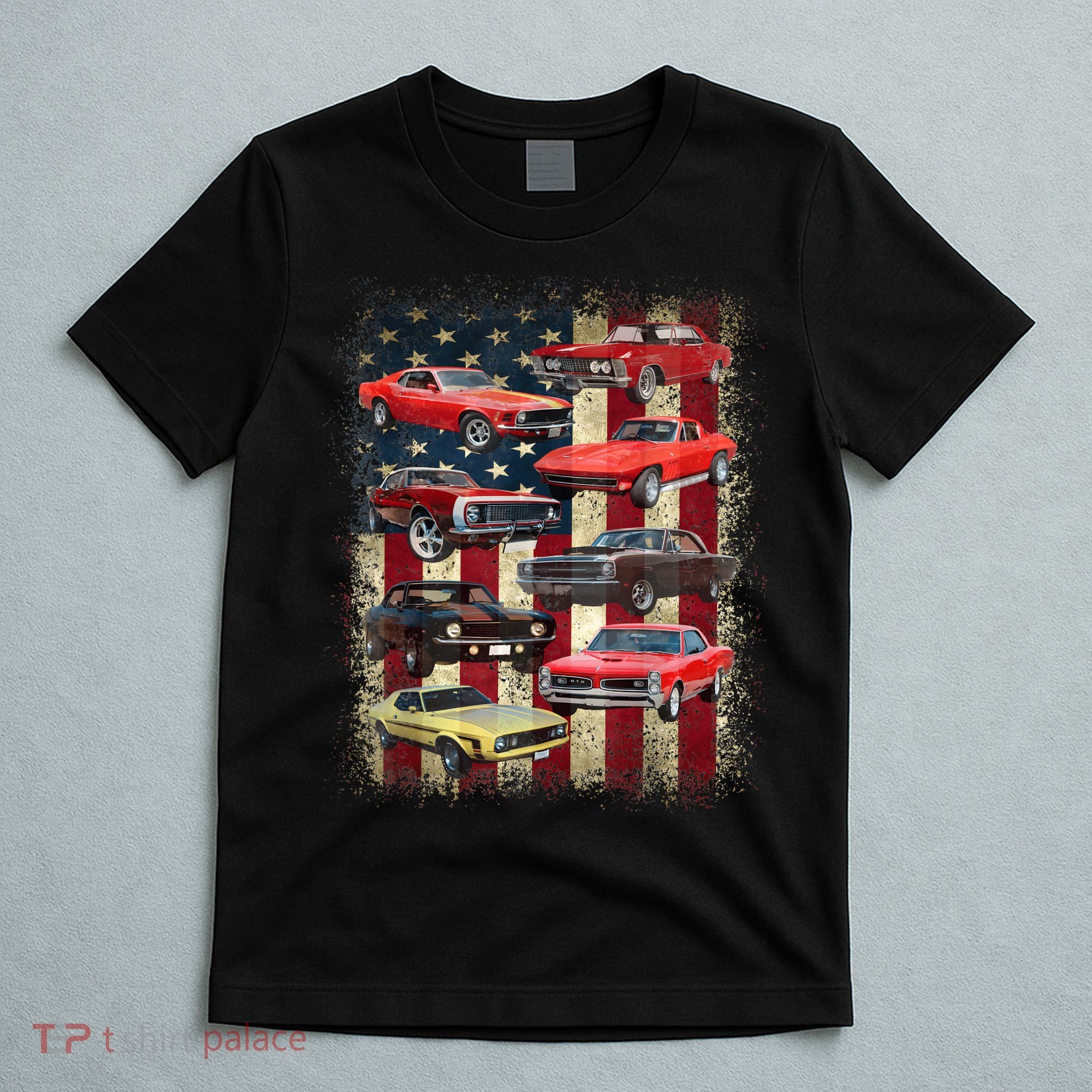 Vintage Classic Muscle Car Retro American Flag Patriotic T-Shirt