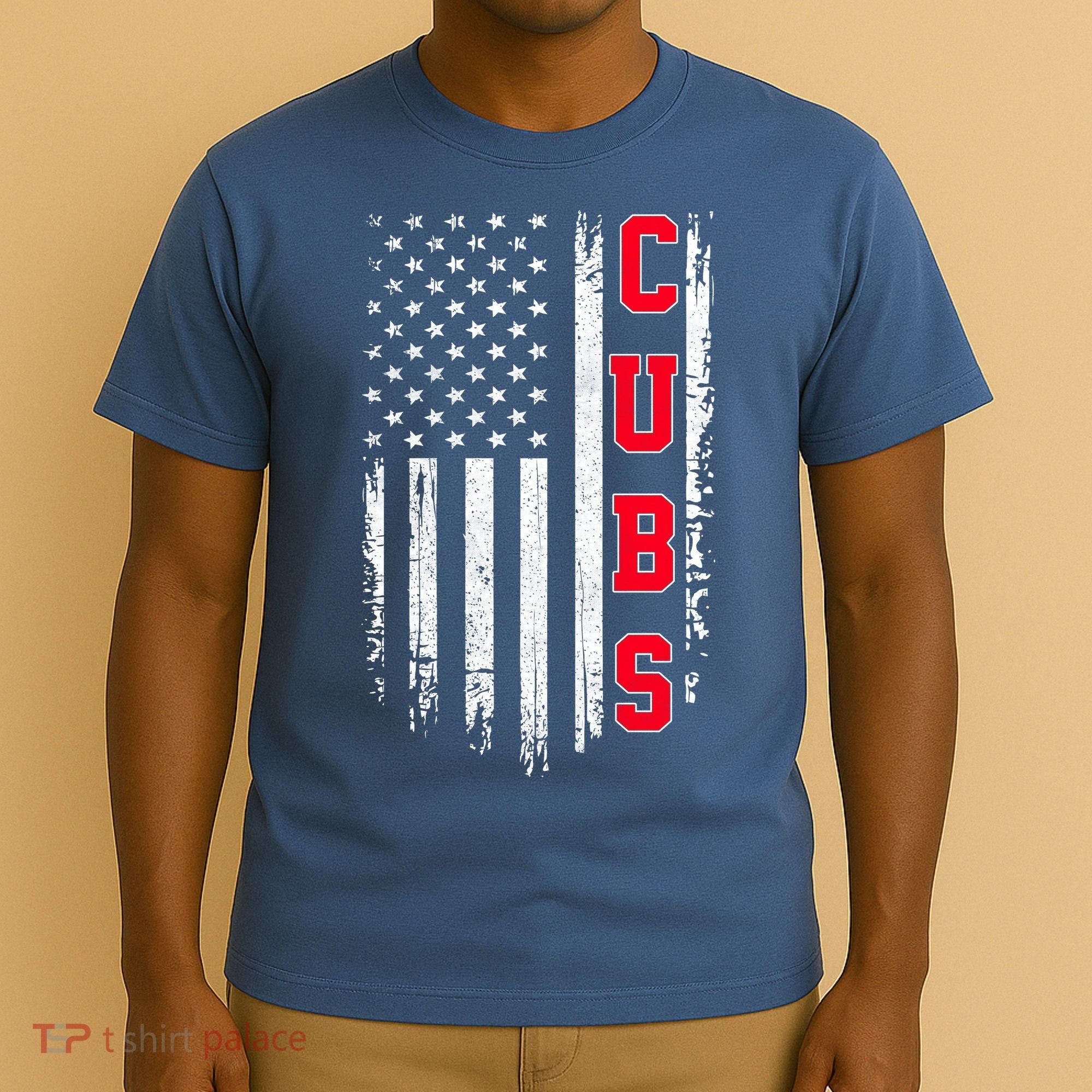 Vintage Cubs Name American US Flag Sports T-Shirt
