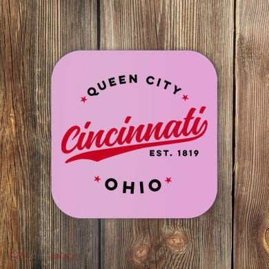 Vintage Cincinnati Ohio Queen City Red Text Meaningful Gift Coaster