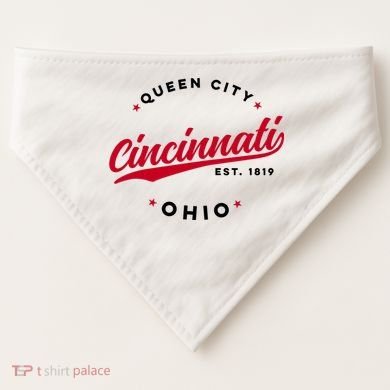 Vintage Cincinnati Ohio Queen City Red Text Meaningful Gift USA-Made Doggie Bandana