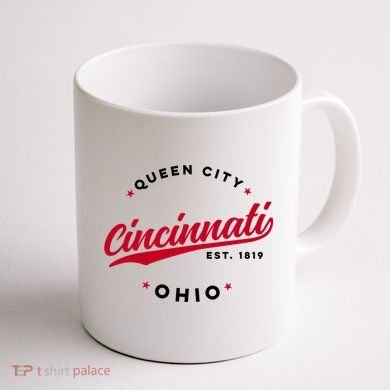Vintage Cincinnati Ohio Queen City Red Text Meaningful Gift Coffee Mug back