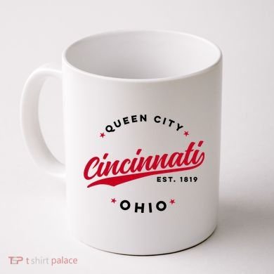 Vintage Cincinnati Ohio Queen City Red Text Meaningful Gift Coffee Mug
