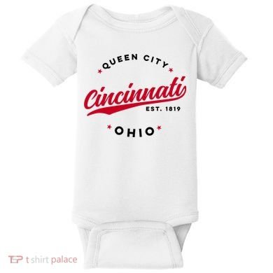 Vintage Cincinnati Ohio Queen City Red Text Meaningful Gift Baby Bodysuit