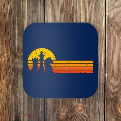 Vintage Chess Player Retro Sunset Design Chess Pieces Coaster