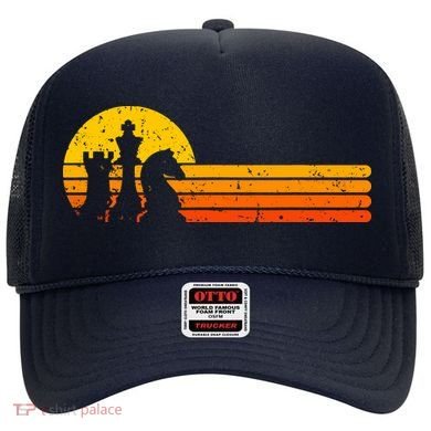 Vintage Chess Player Retro Sunset Design Chess Pieces Hat