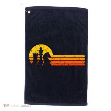 Vintage Chess Player Retro Sunset Design Chess Pieces Golf Towel