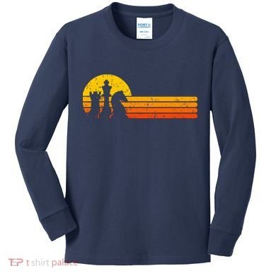 Vintage Chess Player Retro Sunset Design Chess Pieces Kids Long Sleeve Shirt