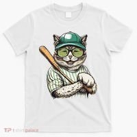 Vintage Cat Playing Baseball Baseball Bat Kitties Lover T-Shirt thumb 0