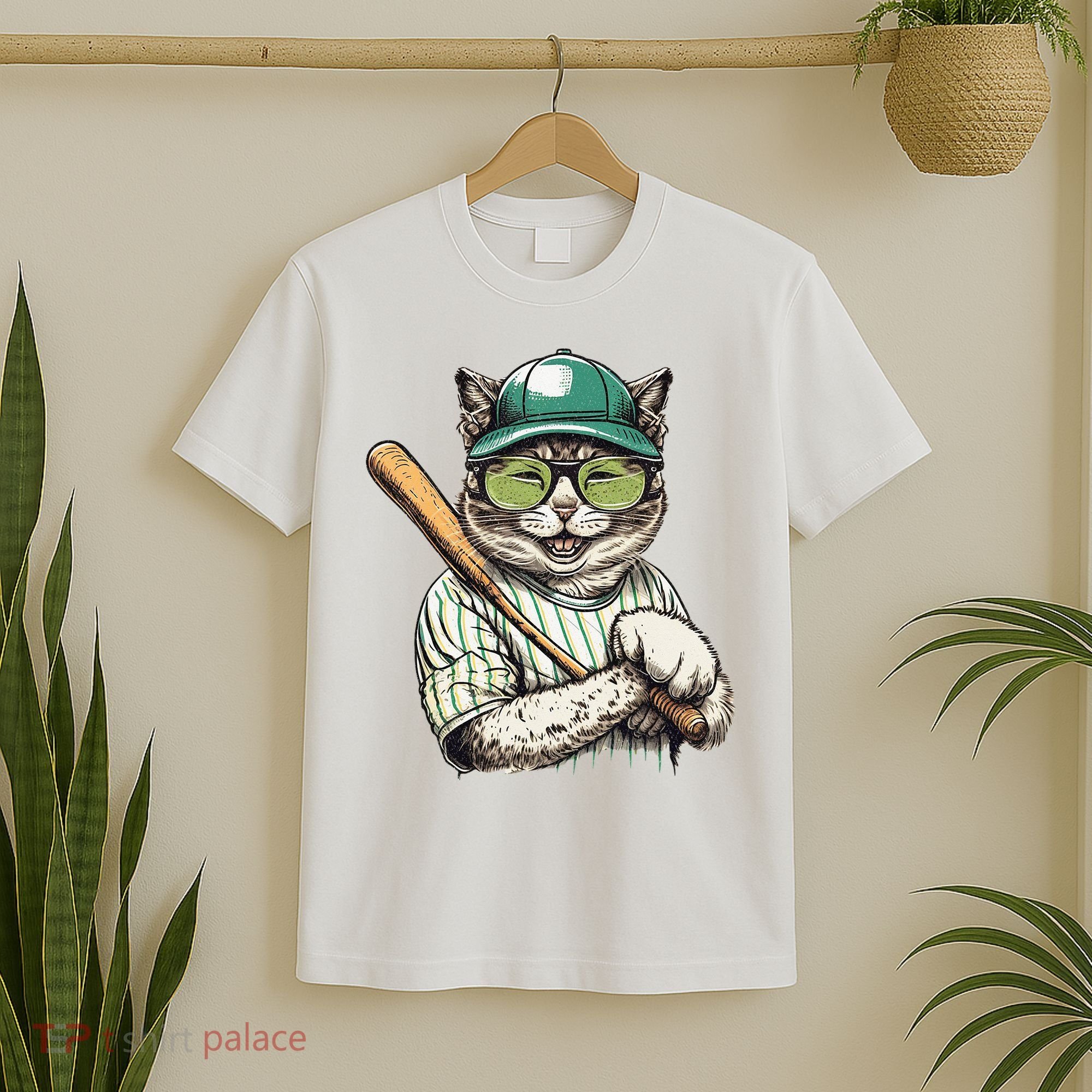Vintage Cat Playing Baseball Baseball Bat Kitties Lover T-Shirt
