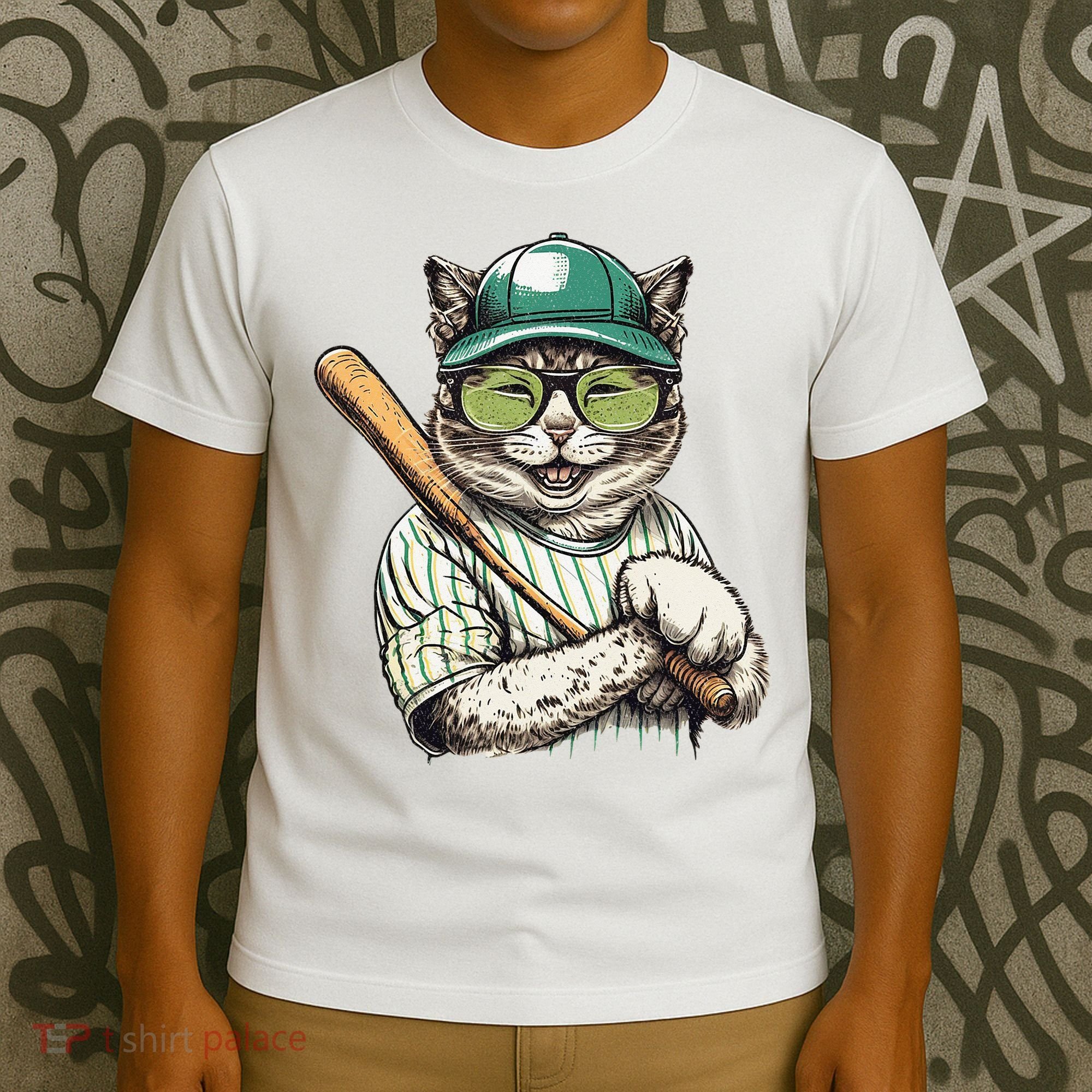 Vintage Cat Playing Baseball Baseball Bat Kitties Lover T-Shirt