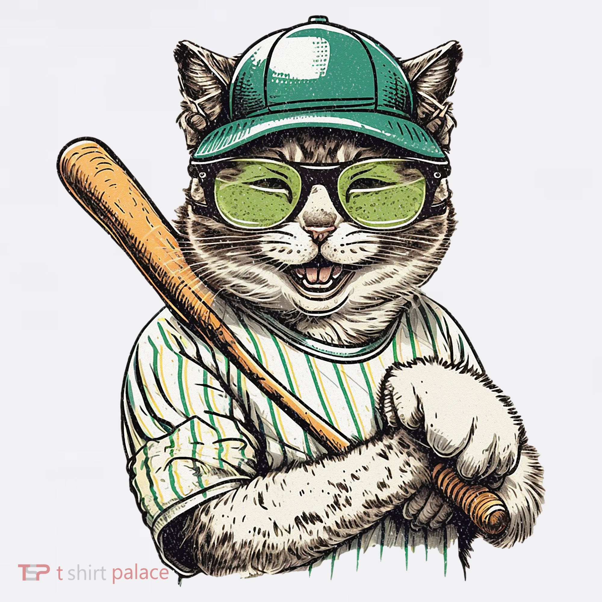 Vintage Cat Playing Baseball Baseball Bat Kitties Lover T-Shirt