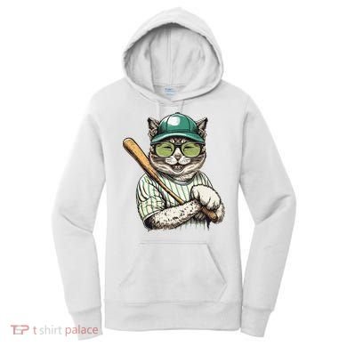 Vintage Cat Playing Baseball Baseball Bat Kitties Lover Women's Hoodie