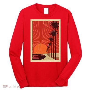 Vintage California Poster Sunset Beach Long Sleeve Shirt