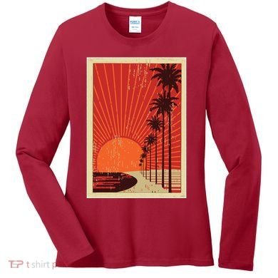Vintage California Poster Sunset Beach Women's Long Sleeve Shirt