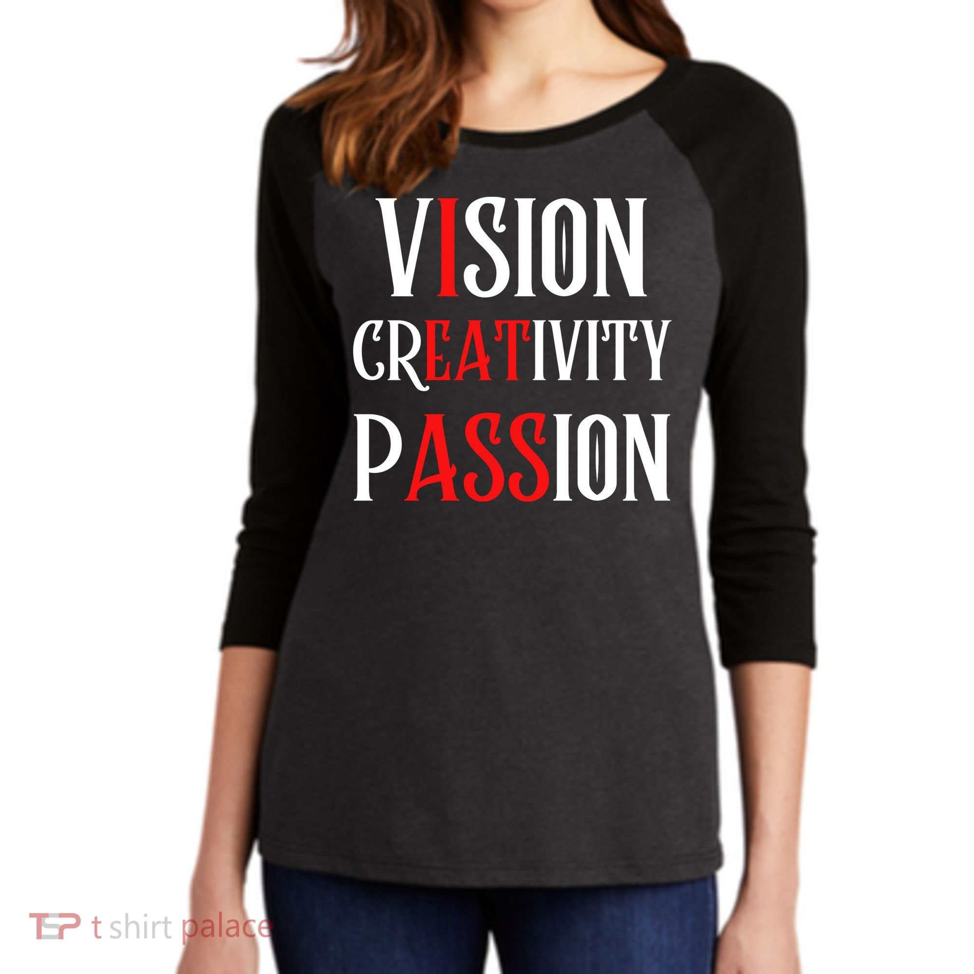 Vision Creativity Passion Women's Tri-Blend 3/4-Sleeve Raglan Shirt