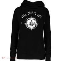 Viva Cristo Rey Roman Catholic Cristeros Womens Funnel Neck Pullover Hood thumb 0